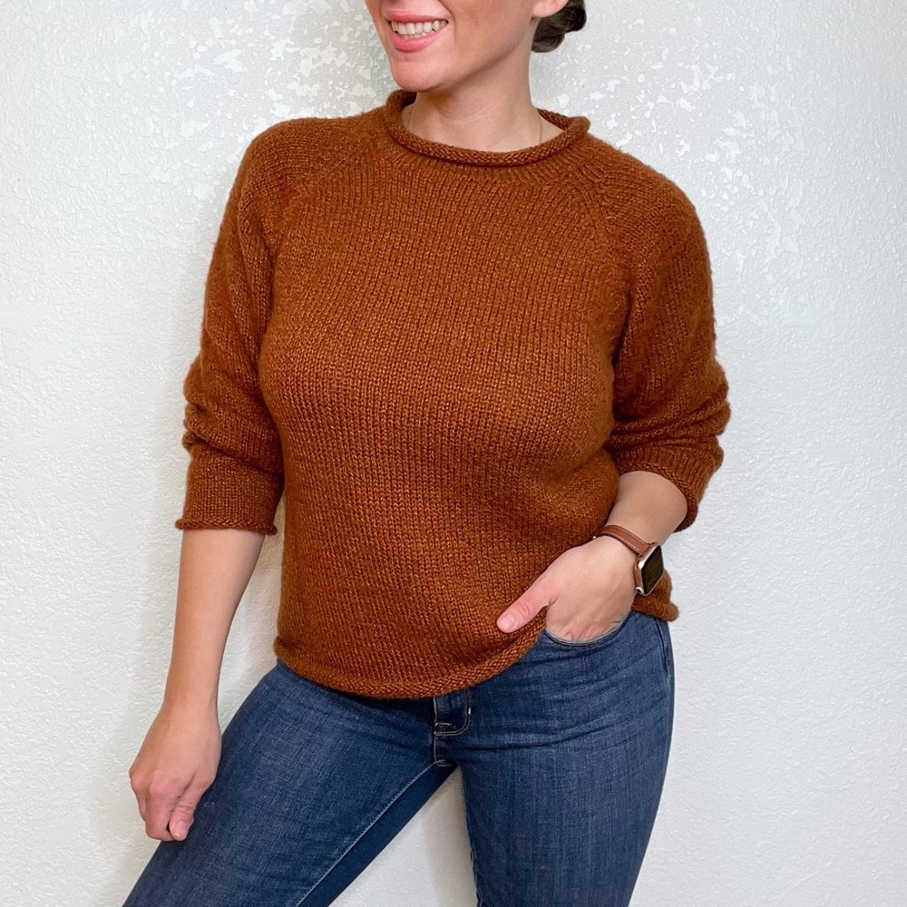 American South Side Alpaca Wool Sweater Roll Neck Orange Medium